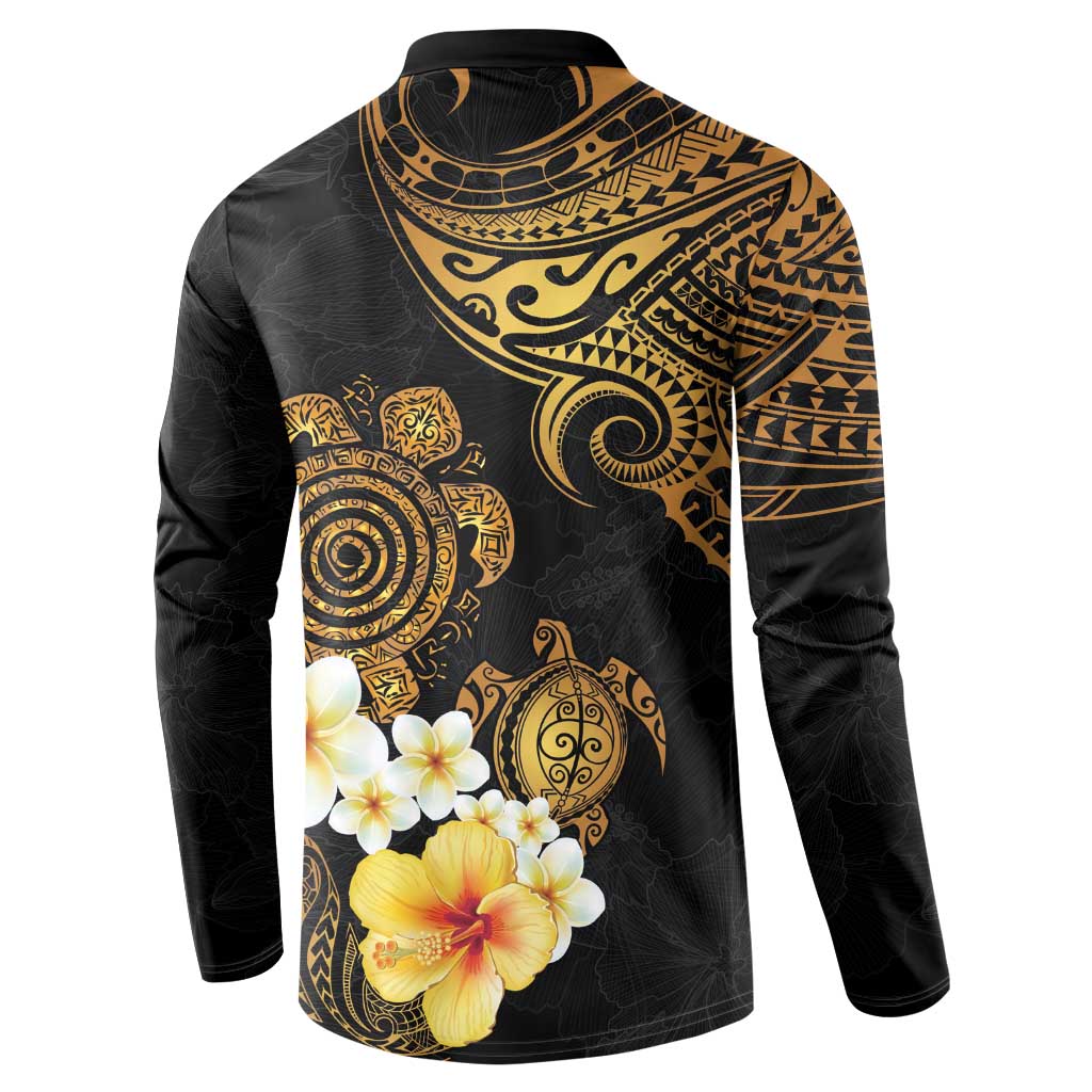 Polynesian Turtle Button Sweatshirt Plumeria Hibiscus Pattern Black Color LT03 - Polynesian Pride