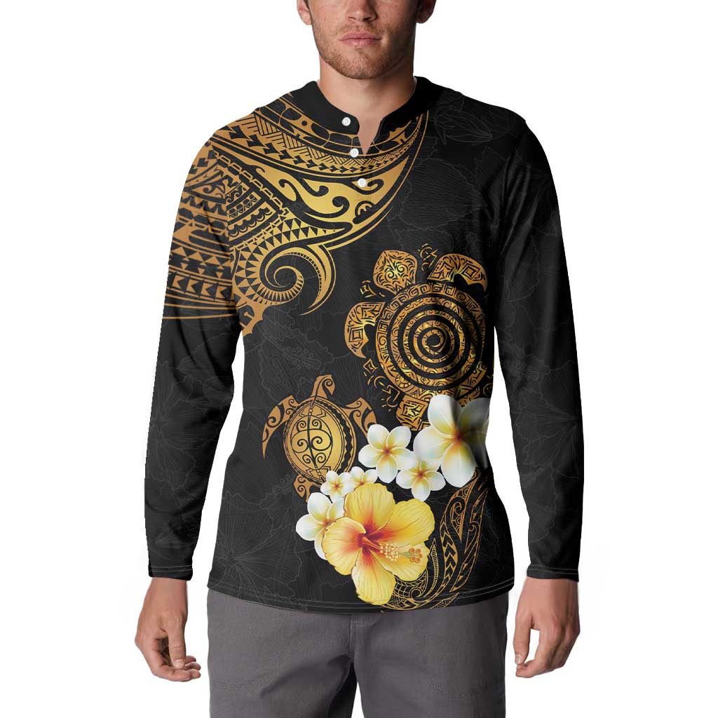Polynesian Turtle Button Sweatshirt Plumeria Hibiscus Pattern Black Color LT03 - Polynesian Pride