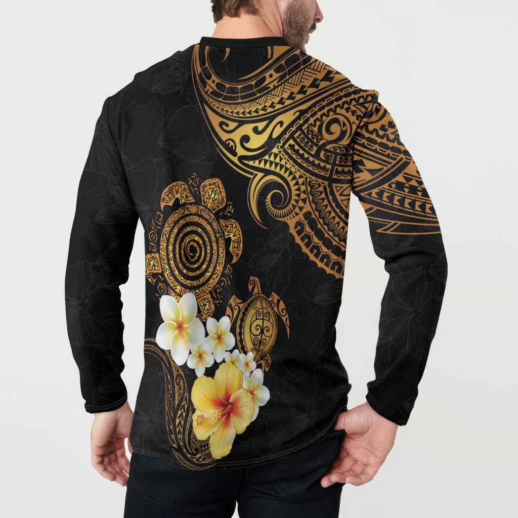 Polynesian Turtle Button Sweatshirt Plumeria Hibiscus Pattern Black Color LT03 - Polynesian Pride