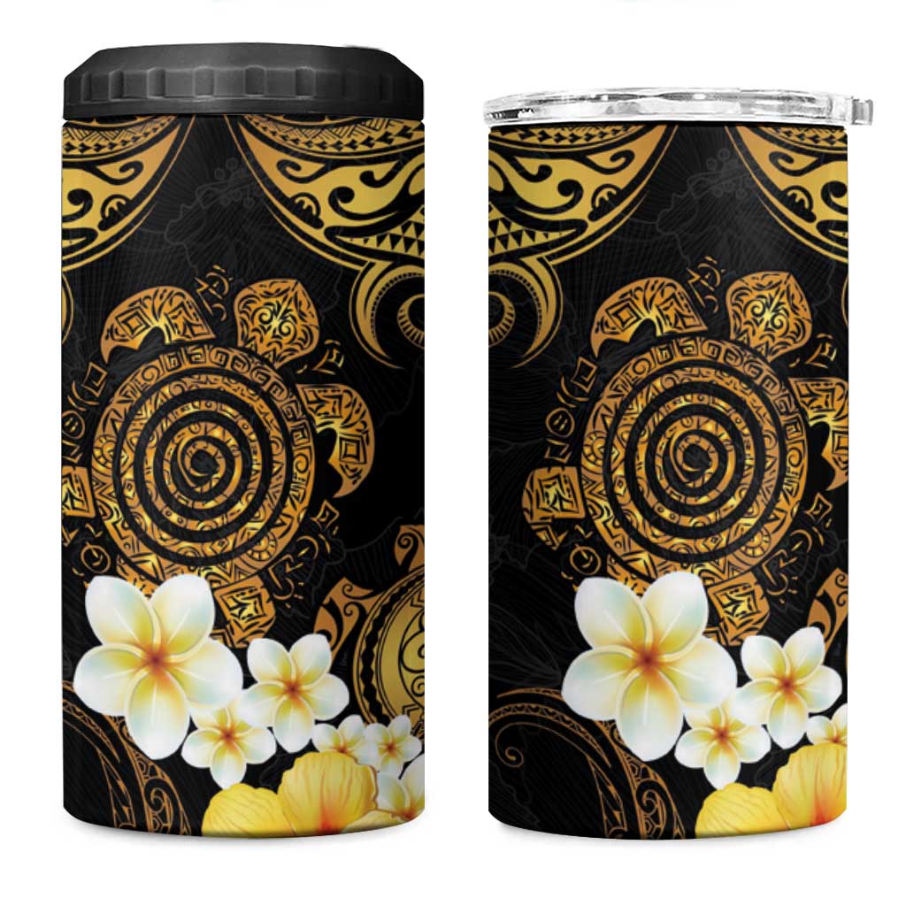 Polynesian Turtle 4 in 1 Can Cooler Tumbler Plumeria Hibiscus Pattern Black Color LT03 One Size: 16 oz Black - Polynesian Pride