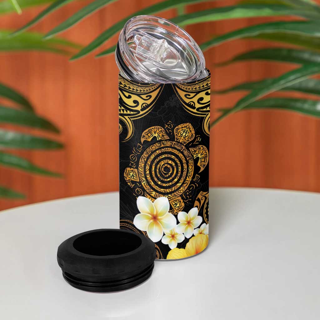 Polynesian Turtle 4 in 1 Can Cooler Tumbler Plumeria Hibiscus Pattern Black Color LT03 - Polynesian Pride