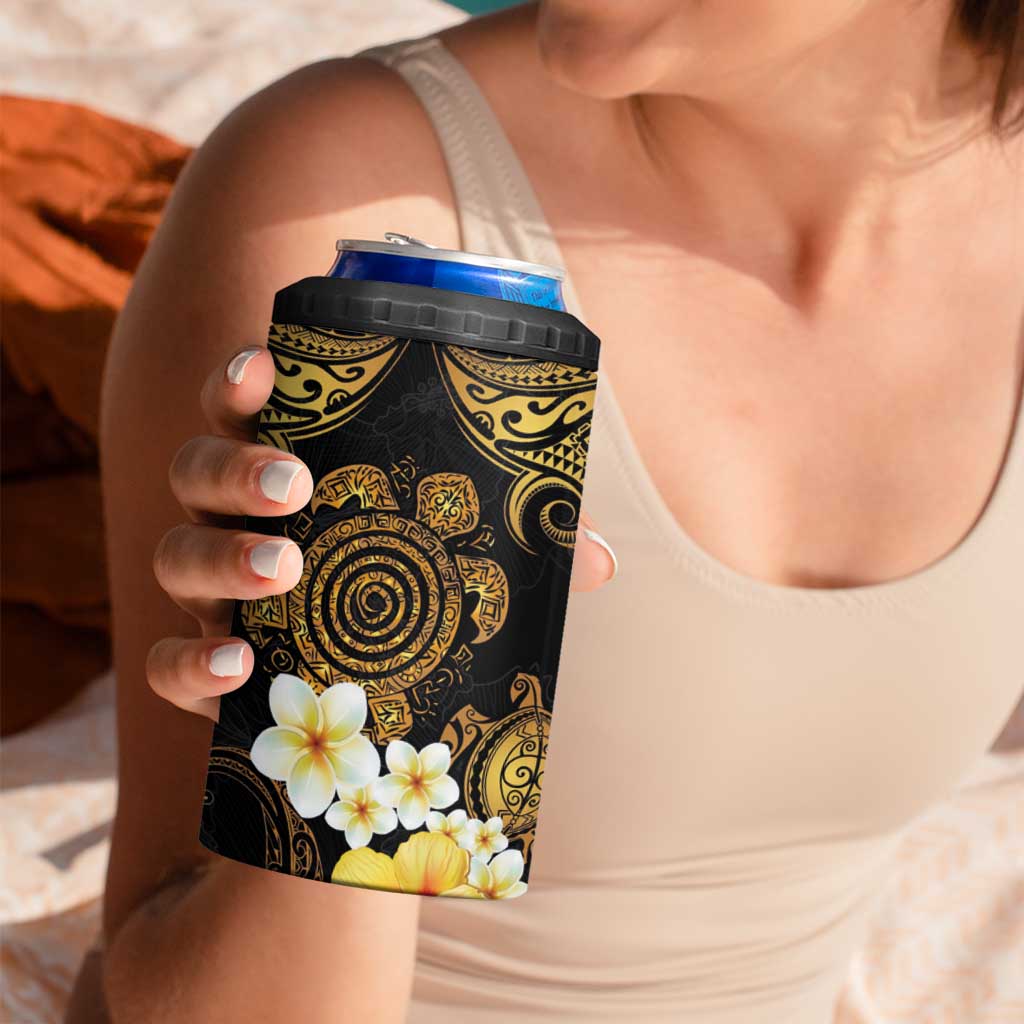 Polynesian Turtle 4 in 1 Can Cooler Tumbler Plumeria Hibiscus Pattern Black Color LT03 - Polynesian Pride