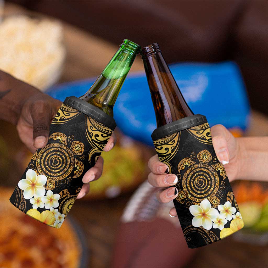 Polynesian Turtle 4 in 1 Can Cooler Tumbler Plumeria Hibiscus Pattern Black Color LT03 - Polynesian Pride