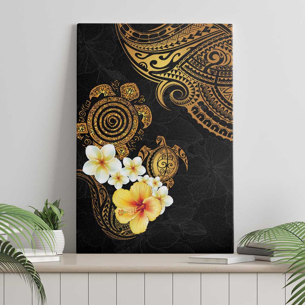 Polynesian Turtle Canvas Wall Art Plumeria Hibiscus Pattern Black Color LT03 - Polynesian Pride