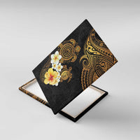 Polynesian Turtle Canvas Wall Art Plumeria Hibiscus Pattern Black Color LT03 With Frame Black - Polynesian Pride