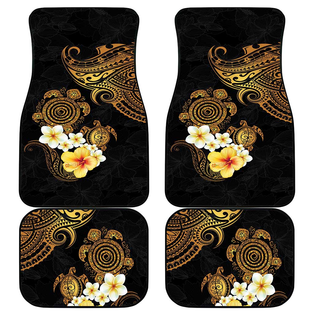 Polynesian Turtle Car Mats Plumeria Hibiscus Pattern Black Color LT03 - Polynesian Pride