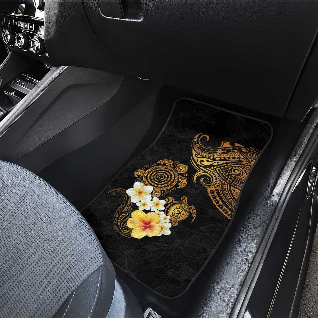 Polynesian Turtle Car Mats Plumeria Hibiscus Pattern Black Color LT03 - Polynesian Pride
