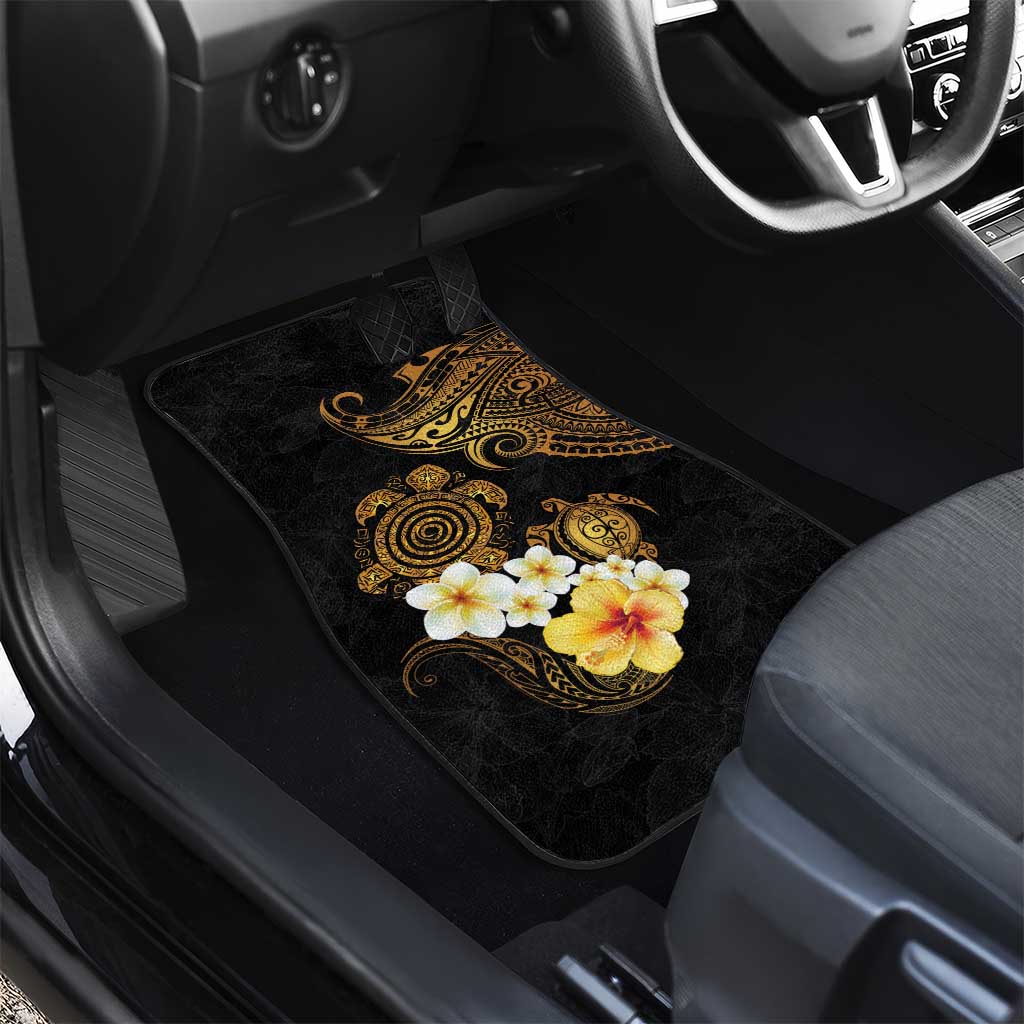 Polynesian Turtle Car Mats Plumeria Hibiscus Pattern Black Color LT03 - Polynesian Pride