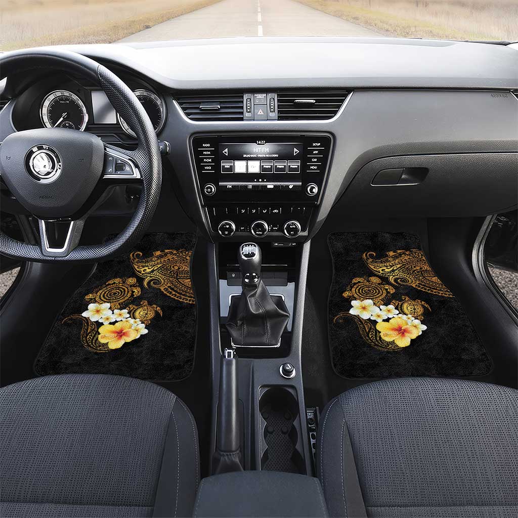 Polynesian Turtle Car Mats Plumeria Hibiscus Pattern Black Color LT03 Set 2pcs - Front Black - Polynesian Pride