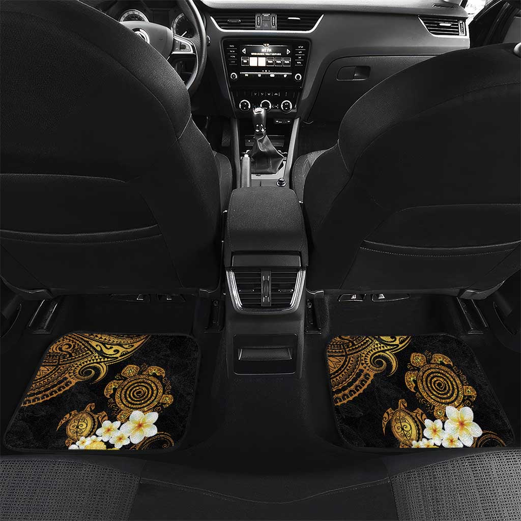 Polynesian Turtle Car Mats Plumeria Hibiscus Pattern Black Color LT03 Set 2pcs - Back Black - Polynesian Pride