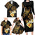 Polynesian Turtle Family Matching Long Sleeve Bodycon Dress and Hawaiian Shirt Plumeria Hibiscus Pattern Black Color