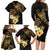 Polynesian Turtle Family Matching Long Sleeve Bodycon Dress and Hawaiian Shirt Plumeria Hibiscus Pattern Black Color