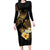 Polynesian Turtle Family Matching Long Sleeve Bodycon Dress and Hawaiian Shirt Plumeria Hibiscus Pattern Black Color