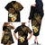 Polynesian Turtle Family Matching Off The Shoulder Long Sleeve Dress and Hawaiian Shirt Plumeria Hibiscus Pattern Black Color