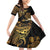 Polynesian Turtle Family Matching Off Shoulder Short Dress and Hawaiian Shirt Plumeria Hibiscus Pattern Black Color