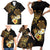 Polynesian Turtle Family Matching Short Sleeve Bodycon Dress and Hawaiian Shirt Plumeria Hibiscus Pattern Black Color