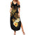 Polynesian Turtle Family Matching Summer Maxi Dress and Hawaiian Shirt Plumeria Hibiscus Pattern Black Color