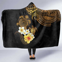 Polynesian Turtle Hooded Blanket Plumeria Hibiscus Pattern Black Color LT03 One Size Black - Polynesian Pride