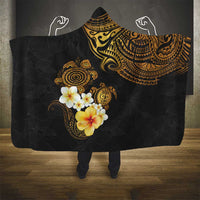 Polynesian Turtle Hooded Blanket Plumeria Hibiscus Pattern Black Color LT03 - Polynesian Pride