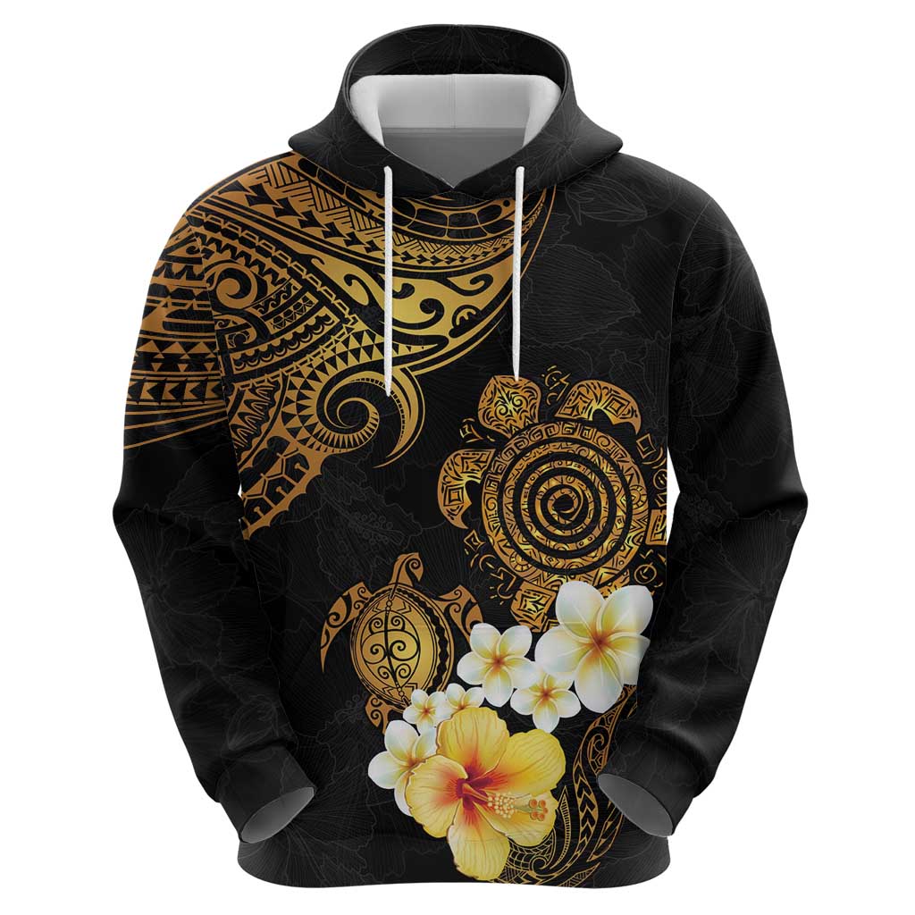 Polynesian Turtle Hoodie Plumeria Hibiscus Pattern Black Color LT03 - Polynesian Pride