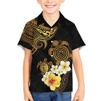 Polynesian Turtle Kid Hawaiian Shirt Plumeria Hibiscus Pattern Black Color LT03 Kid Black - Polynesian Pride