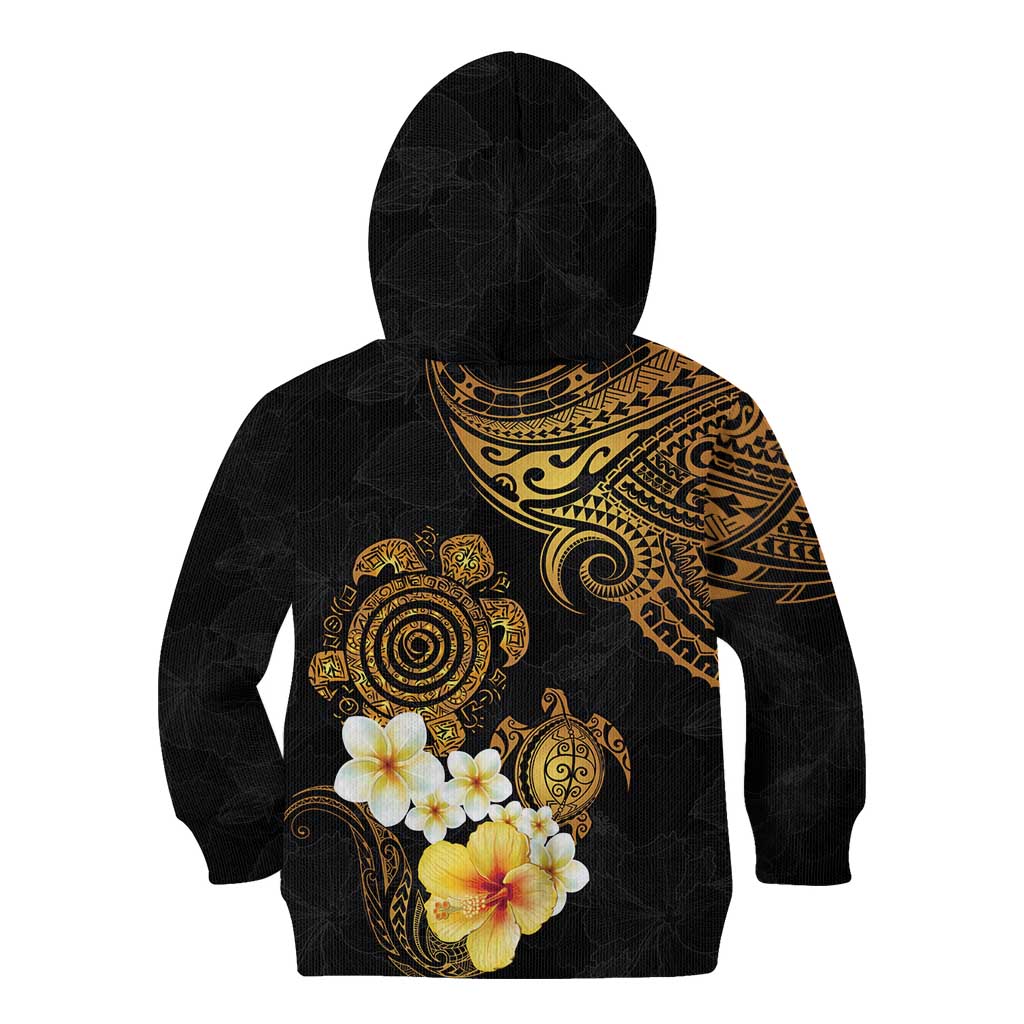 Polynesian Turtle Kid Hoodie Plumeria Hibiscus Pattern Black Color LT03 - Polynesian Pride