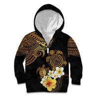 Polynesian Turtle Kid Hoodie Plumeria Hibiscus Pattern Black Color LT03 Zip Hoodie Black - Polynesian Pride