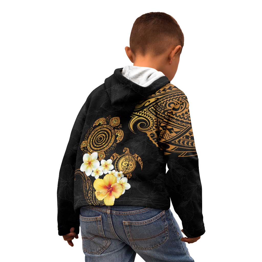 Polynesian Turtle Kid Hoodie Plumeria Hibiscus Pattern Black Color LT03 - Polynesian Pride