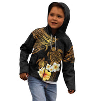Polynesian Turtle Kid Hoodie Plumeria Hibiscus Pattern Black Color LT03 - Polynesian Pride