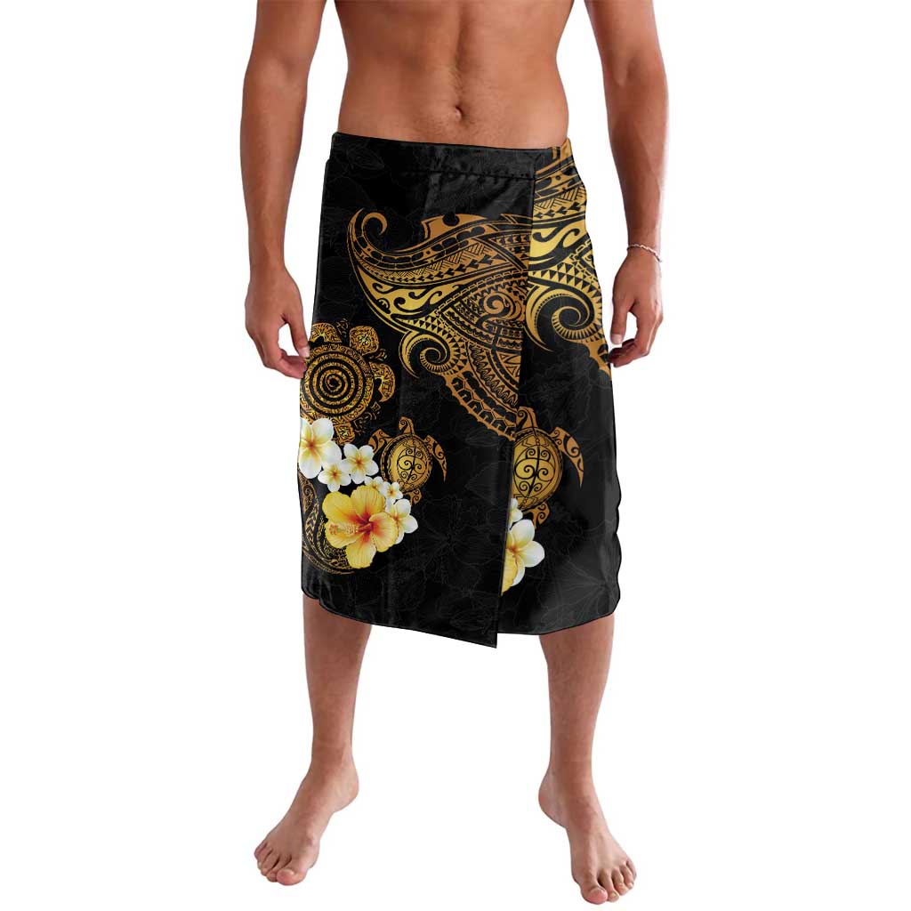 Polynesian Turtle Lavalava Plumeria Hibiscus Pattern Black Color