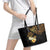 Polynesian Turtle Leather Tote Bag Plumeria Hibiscus Pattern Black Color