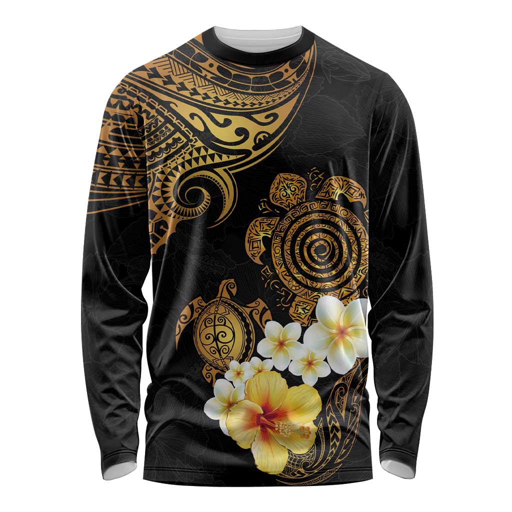 Polynesian Turtle Long Sleeve Shirt Plumeria Hibiscus Pattern Black Color LT03 Unisex Black - Polynesian Pride
