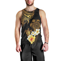 Polynesian Turtle Men Tank Top Plumeria Hibiscus Pattern Black Color LT03 - Polynesian Pride