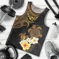 Polynesian Turtle Men Tank Top Plumeria Hibiscus Pattern Black Color LT03 - Polynesian Pride
