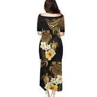 Polynesian Turtle Puletasi Plumeria Hibiscus Pattern Black Color LT03 - Polynesian Pride