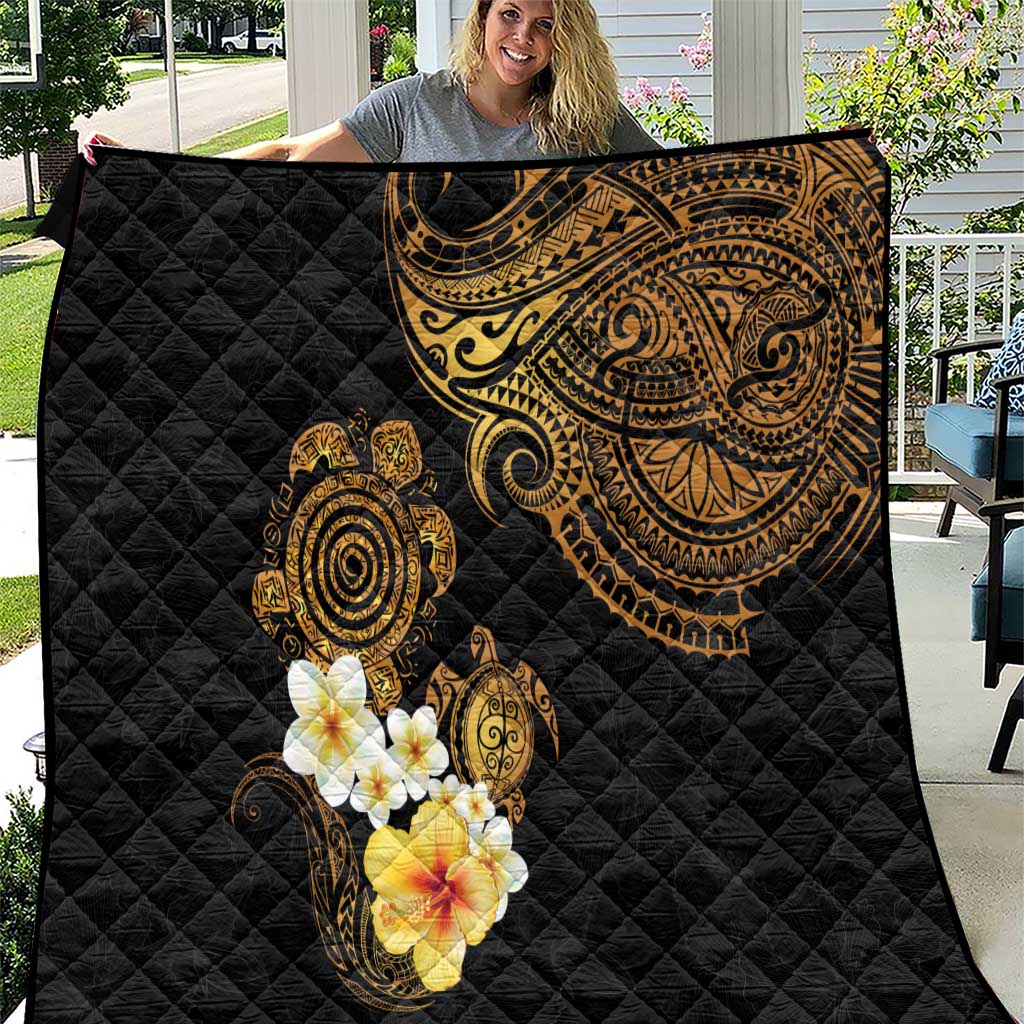 Polynesian Turtle Quilt Plumeria Hibiscus Pattern Black Color LT03 Black - Polynesian Pride