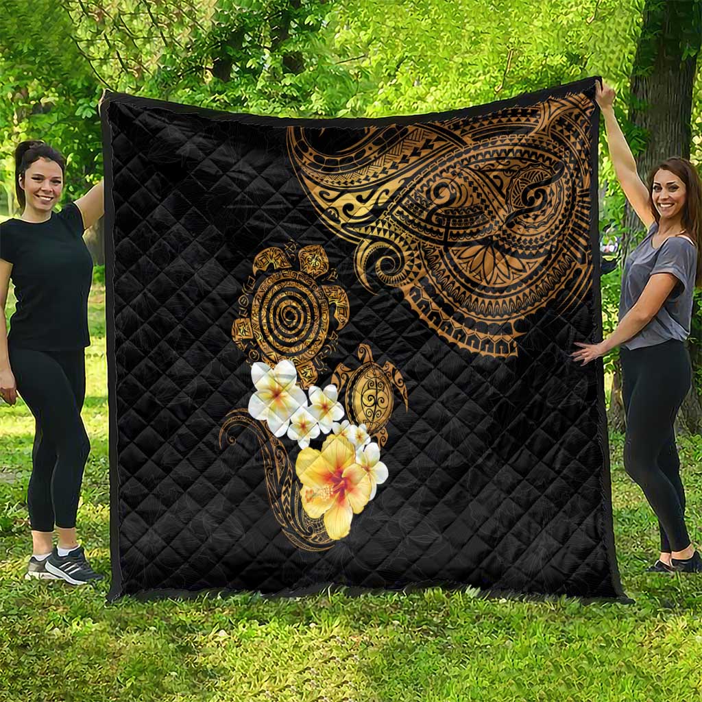 Polynesian Turtle Quilt Plumeria Hibiscus Pattern Black Color LT03 - Polynesian Pride
