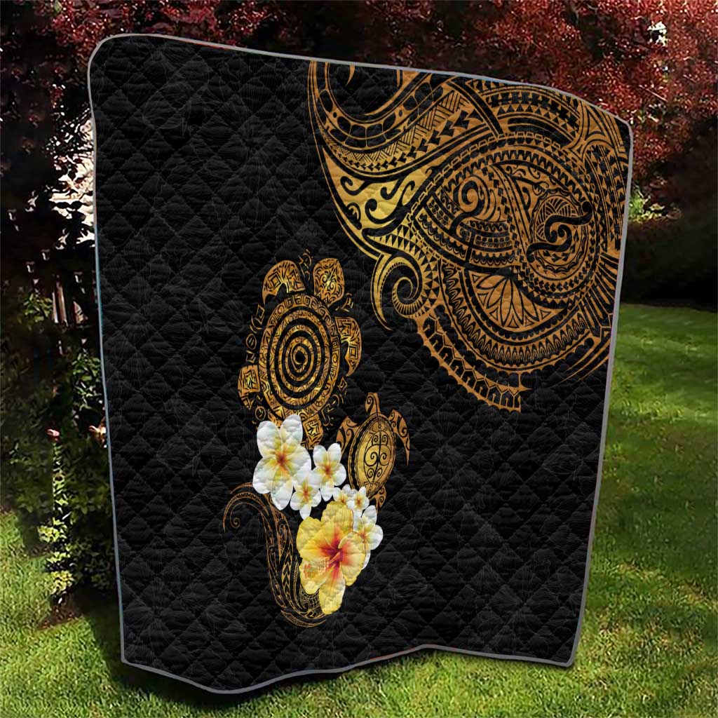 Polynesian Turtle Quilt Plumeria Hibiscus Pattern Black Color LT03 - Polynesian Pride