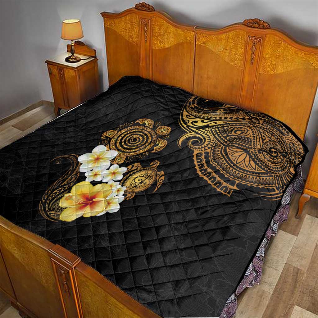Polynesian Turtle Quilt Plumeria Hibiscus Pattern Black Color LT03 - Polynesian Pride