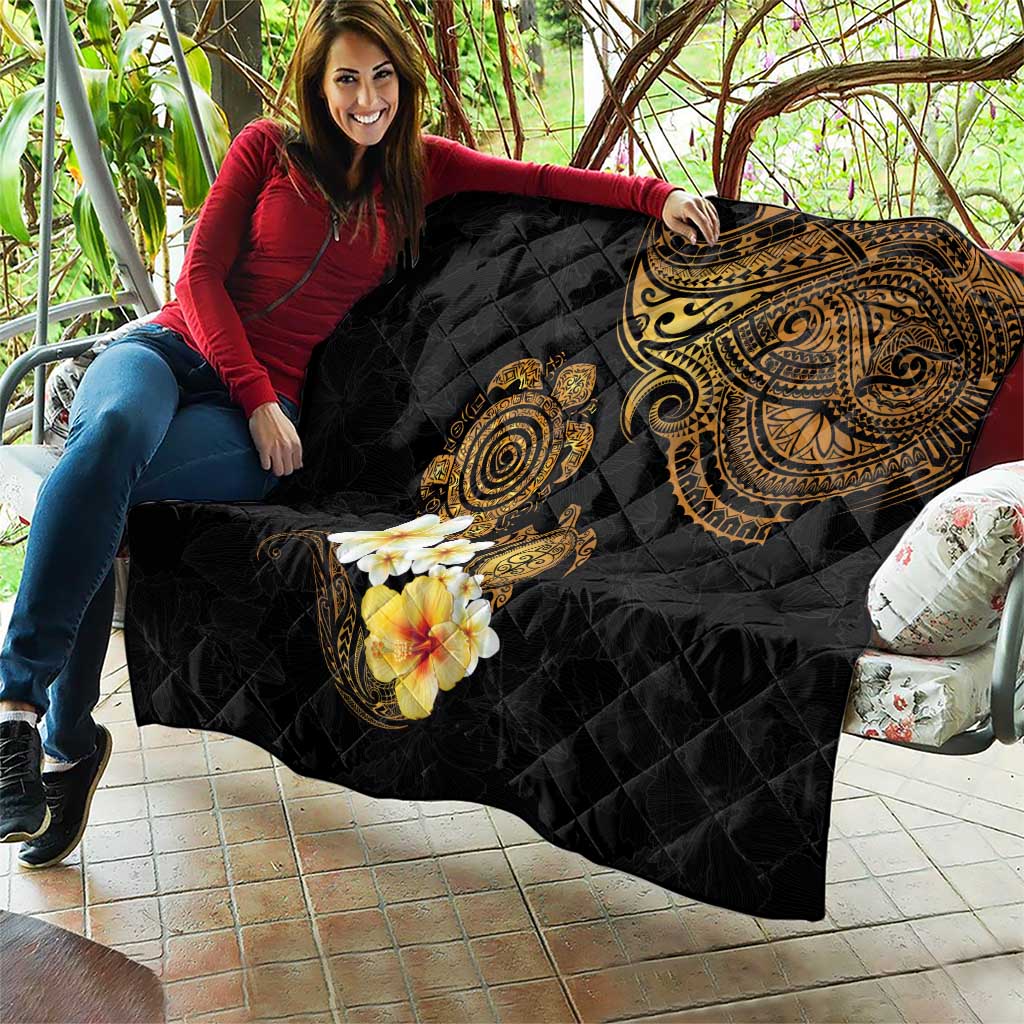 Polynesian Turtle Quilt Plumeria Hibiscus Pattern Black Color LT03 - Polynesian Pride