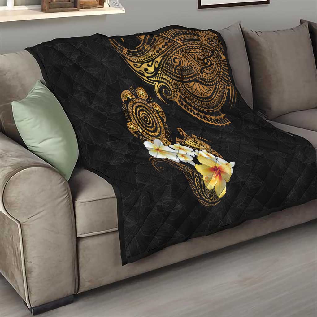 Polynesian Turtle Quilt Plumeria Hibiscus Pattern Black Color LT03 - Polynesian Pride