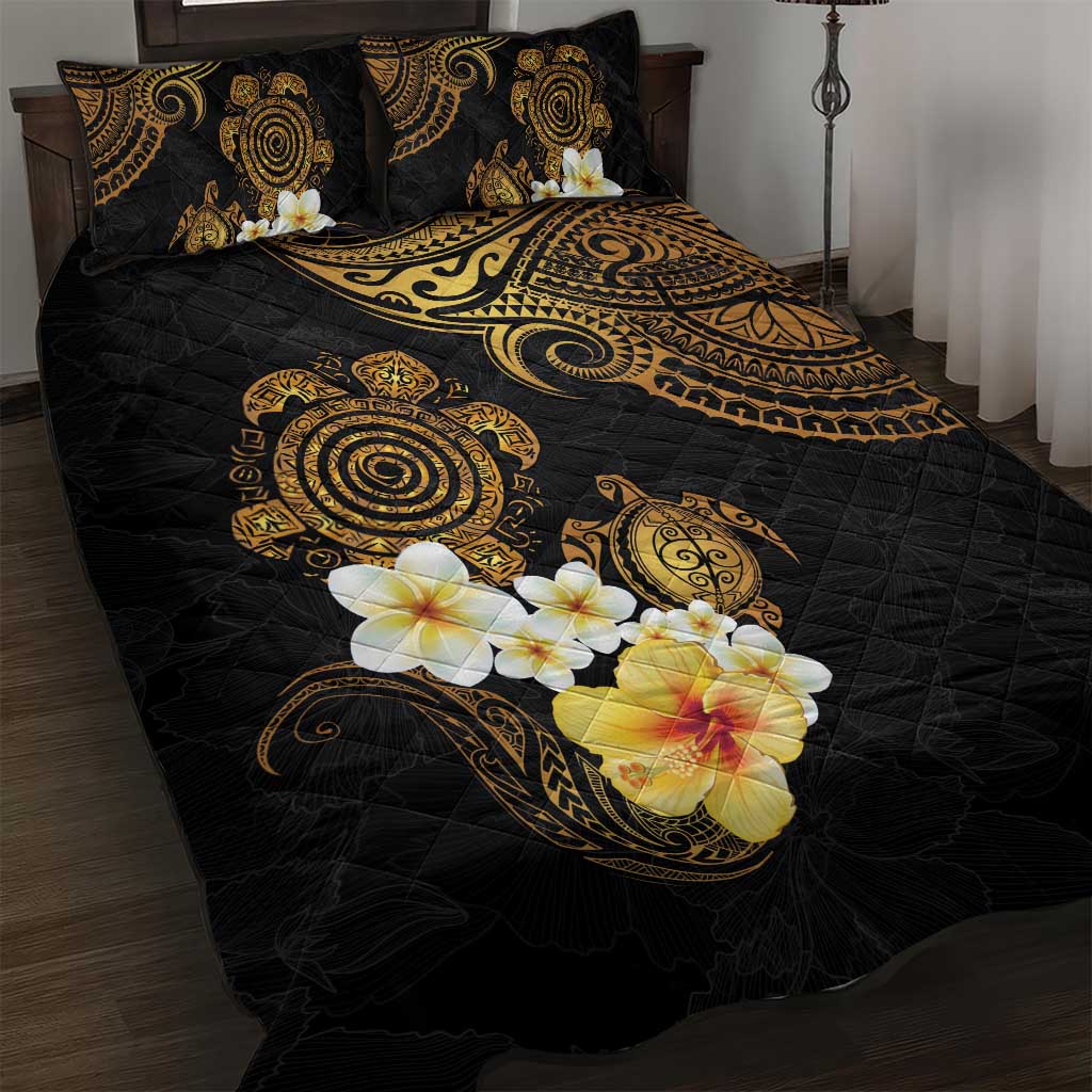 Polynesian Turtle Quilt Bed Set Plumeria Hibiscus Pattern Black Color LT03 Black - Polynesian Pride