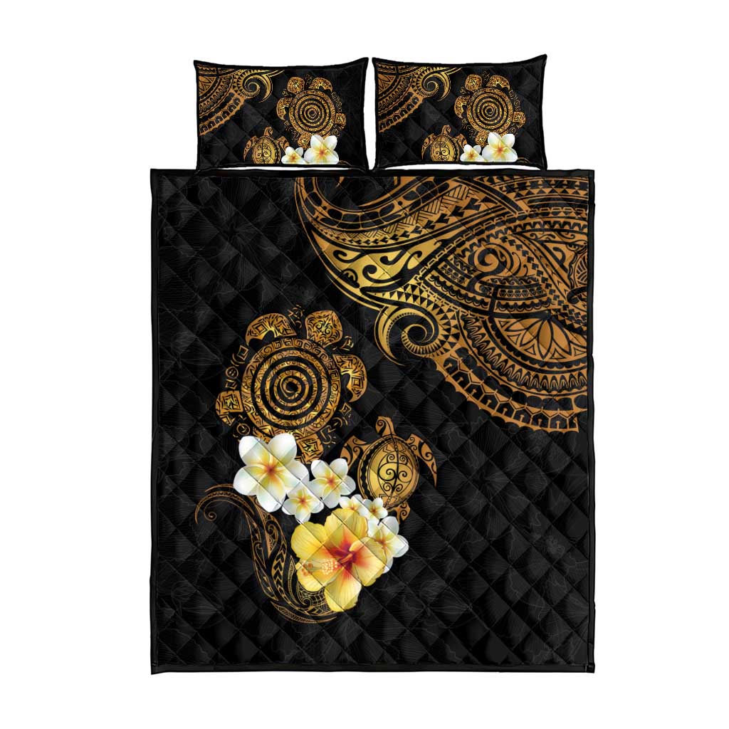 Polynesian Turtle Quilt Bed Set Plumeria Hibiscus Pattern Black Color LT03 - Polynesian Pride