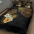 Polynesian Turtle Quilt Bed Set Plumeria Hibiscus Pattern Black Color