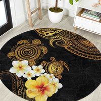 Polynesian Turtle Round Carpet Plumeria Hibiscus Pattern Black Color LT03 Black - Polynesian Pride