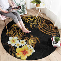 Polynesian Turtle Round Carpet Plumeria Hibiscus Pattern Black Color LT03 - Polynesian Pride