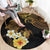 Polynesian Turtle Round Carpet Plumeria Hibiscus Pattern Black Color