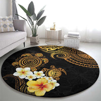 Polynesian Turtle Round Carpet Plumeria Hibiscus Pattern Black Color LT03 - Polynesian Pride