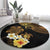 Polynesian Turtle Round Carpet Plumeria Hibiscus Pattern Black Color