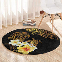 Polynesian Turtle Round Carpet Plumeria Hibiscus Pattern Black Color LT03 - Polynesian Pride